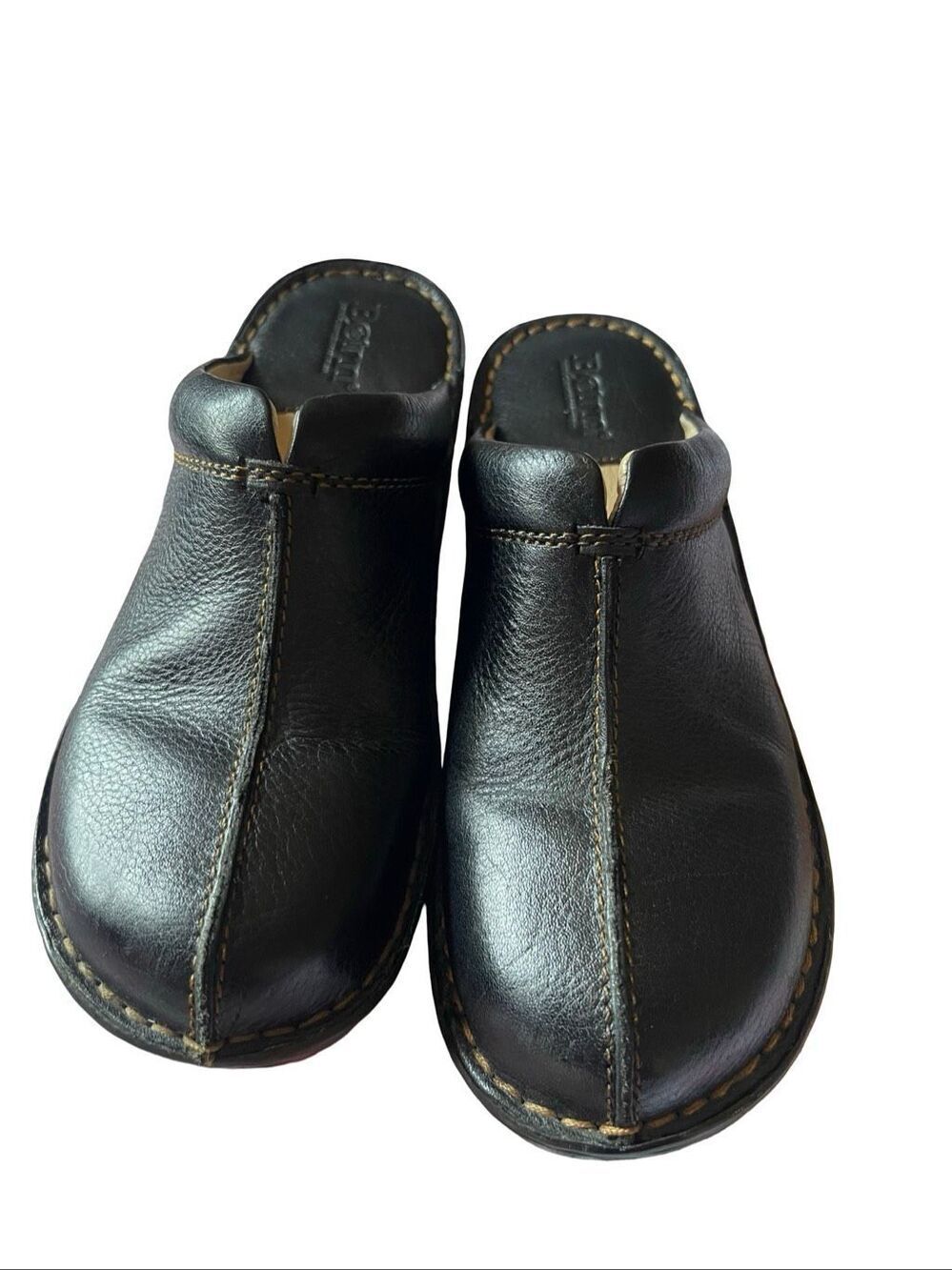 Born Womens Black Open Back Handcrafted Leather Clog Mule Shoes Size 6